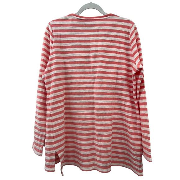 Crown & Ivy Beach Womens Coral Striped Lace Up V-Neck Top Size Large Lightweight - Picture 2 of 7